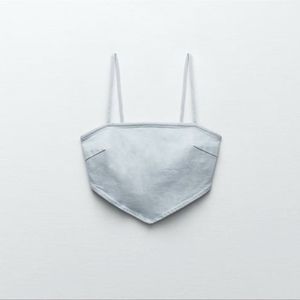 NWT ZARA LIGHT WASH DENIM TRIANGLE BANDANA TOP